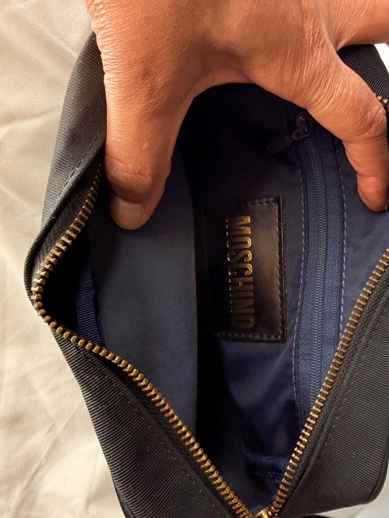 MOSCHINO Nylon Canvas Waist Pouch Shoulder Bag Black Gold Logo Used From Japan - Picture 6 of 8